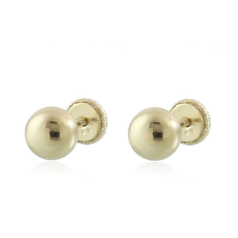 Pendientes de botón en oro amarillo 18k con bola pulida de 6 mm