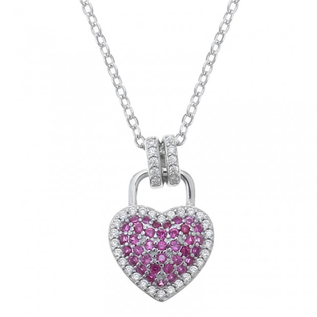 Collar de plata de corazón con circonitas rojas