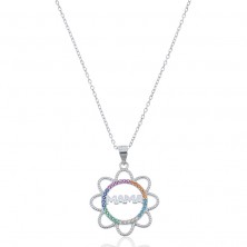 Collar mamá de plata con flor multicolor