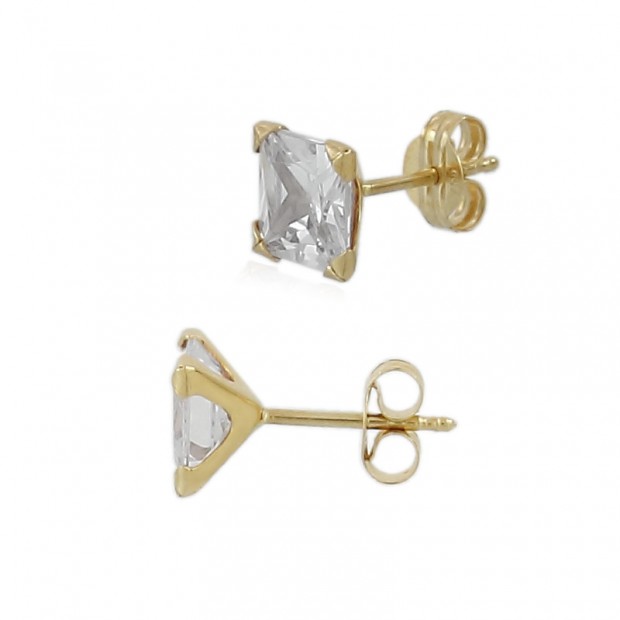 Pendientes de oro con piedra cuadrada