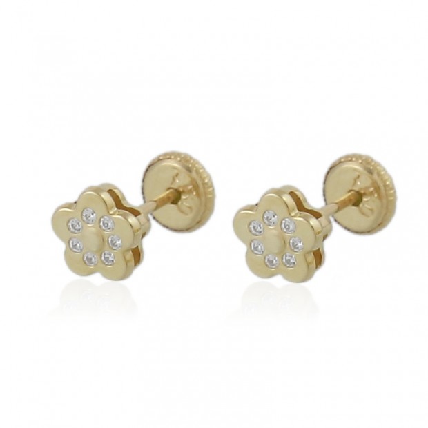 Pendientes de flor en oro de 18K con circonitas