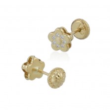 Pendientes flor de oro y circonitas para niña