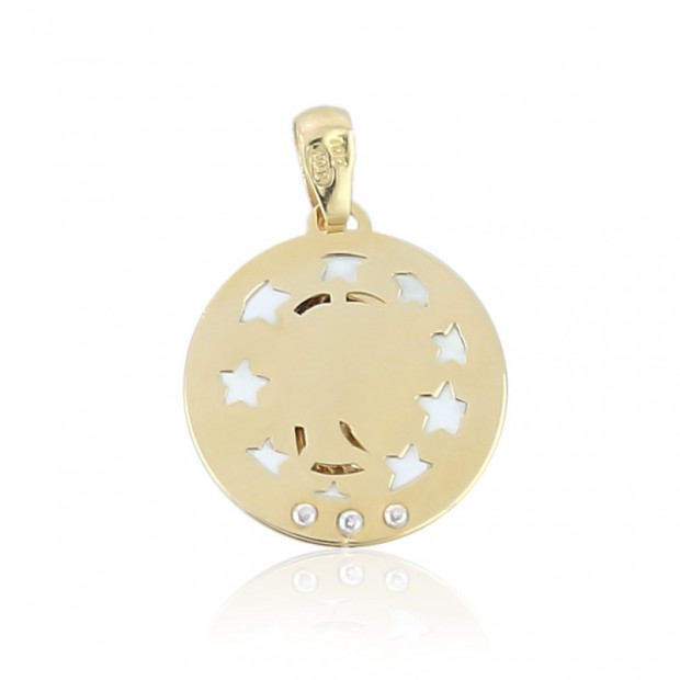 Medalla de la Virgen niña de oro con nácar y circonitas