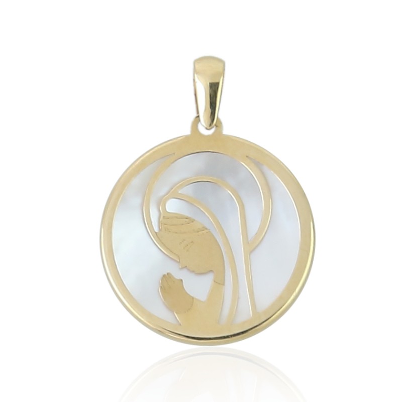 Medalla de la Virgen en oro y nácar para niña