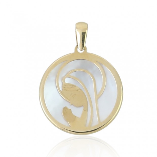 Medalla de la Virgen en oro y nácar para niña