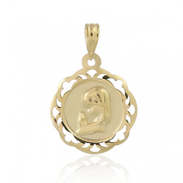 Medalla Virgen María de oro 18k calada