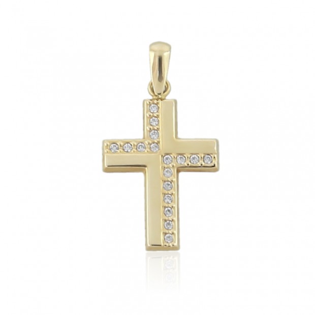 Cruz de oro de 18K con circonitas y diseño plano