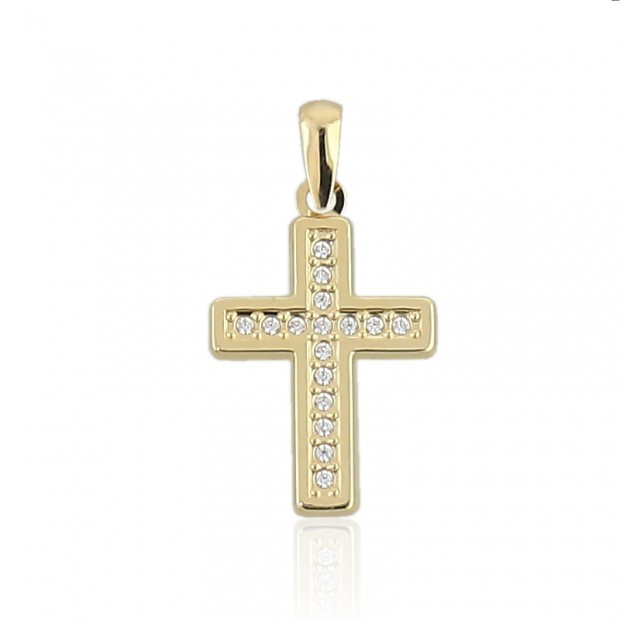Colgante cruz de oro con circonitas de 18k