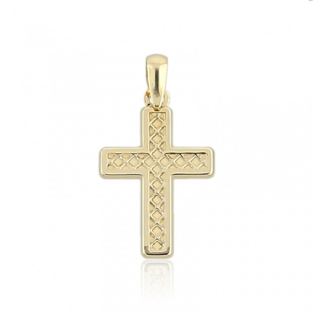 Cruz de oro 18k con dibujo interior enrejado