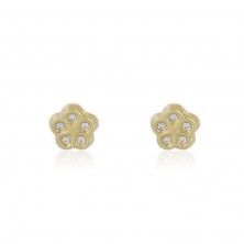 Pendientes de oro 18K en forma de flor con circonitas para niña