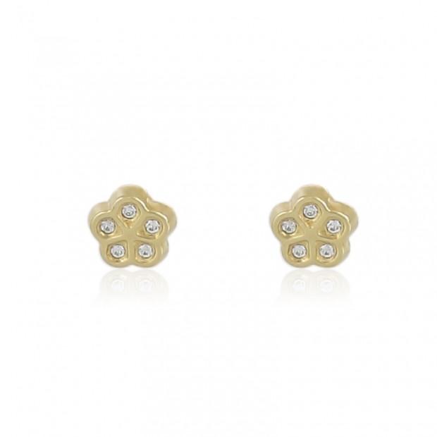 Pendientes de oro 18K en forma de flor con circonitas para niña