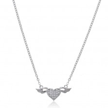 Collar corazón con alas de ángel en plata con circonitas