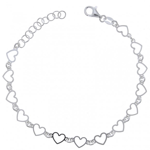 Pulsera de plata con corazones calados