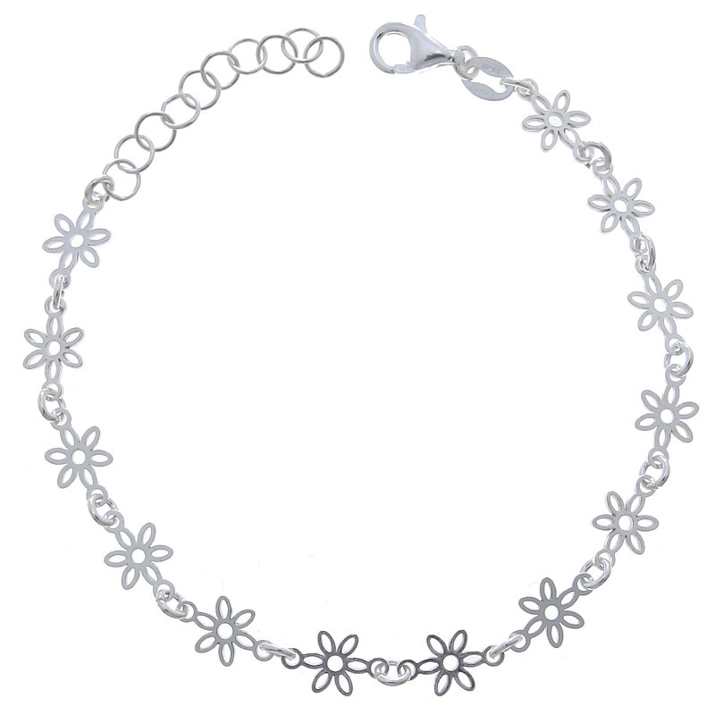 Pulsera de plata con flores caladas