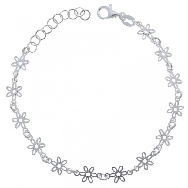 Pulsera de plata con flores caladas