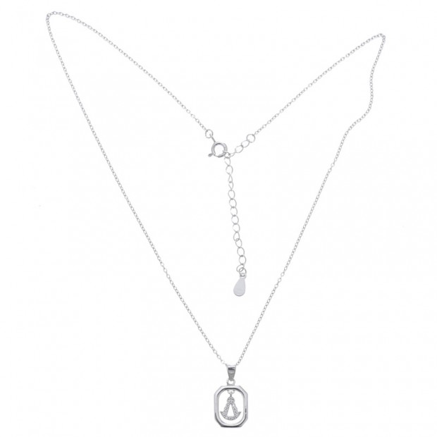 Collar Virgen del Rocío de plata rodiada con circonitas