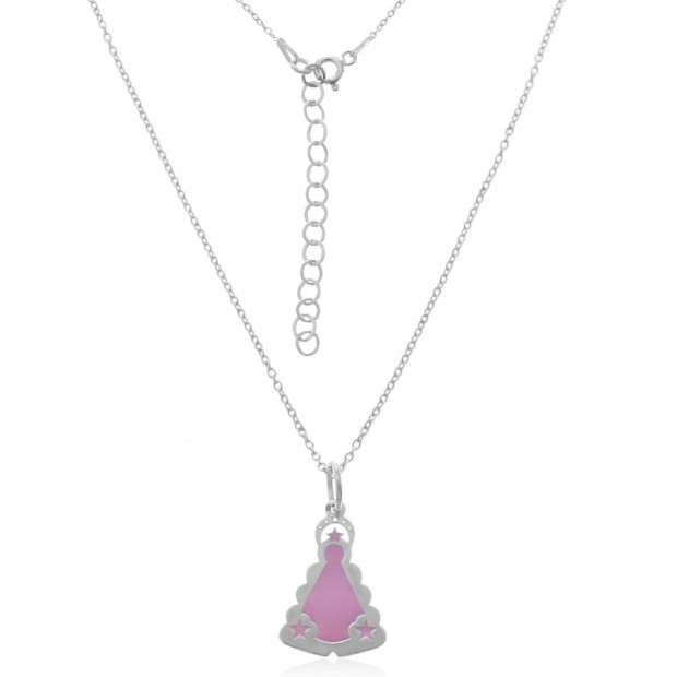 Gargantilla Virgen del Rocío de plata esmaltaca de color rosa