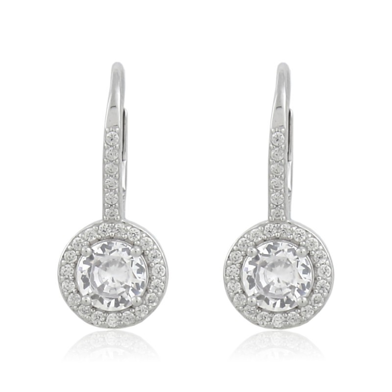 Pendientes largos de plata con rosetón y circonitas