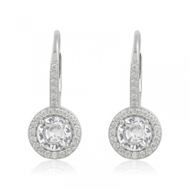 Pendientes largos de plata con rosetón y circonitas