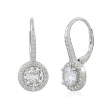 Pendientes largos de plata con rosetón y circonitas