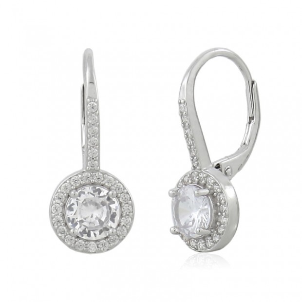 Pendientes largos de plata con rosetón y circonitas