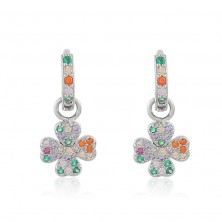 Pendiente aro con colgante de trébol y piedras de colores