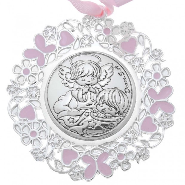 Medalla cuna Ángel de la guarda de color rosa
