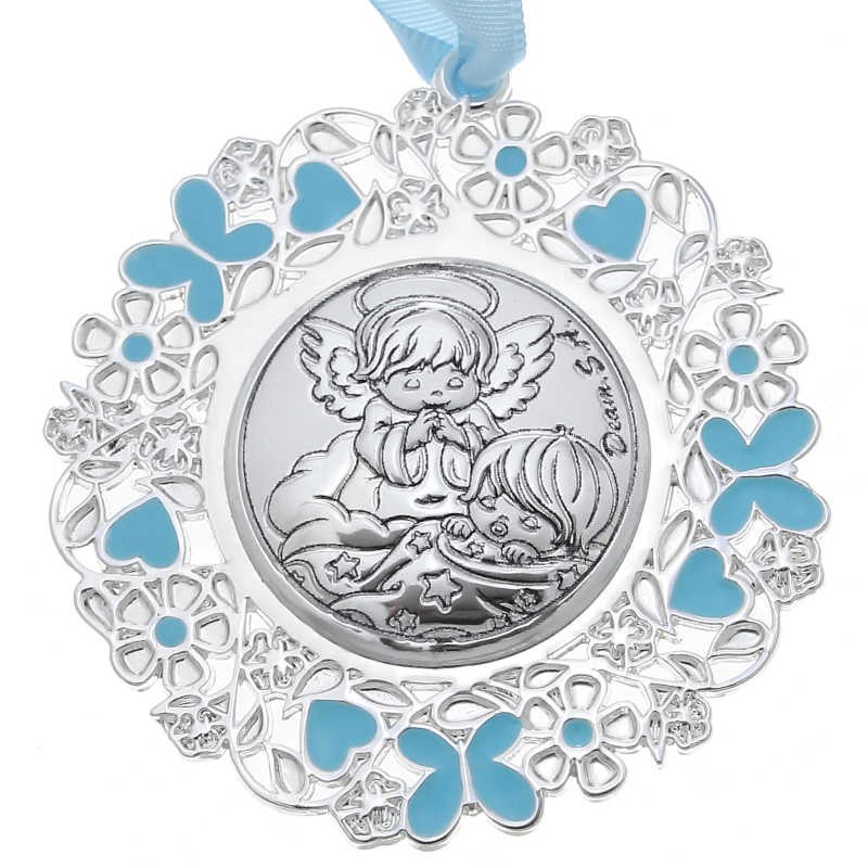 Medalla Ángel de la guarda para cuna de color azul