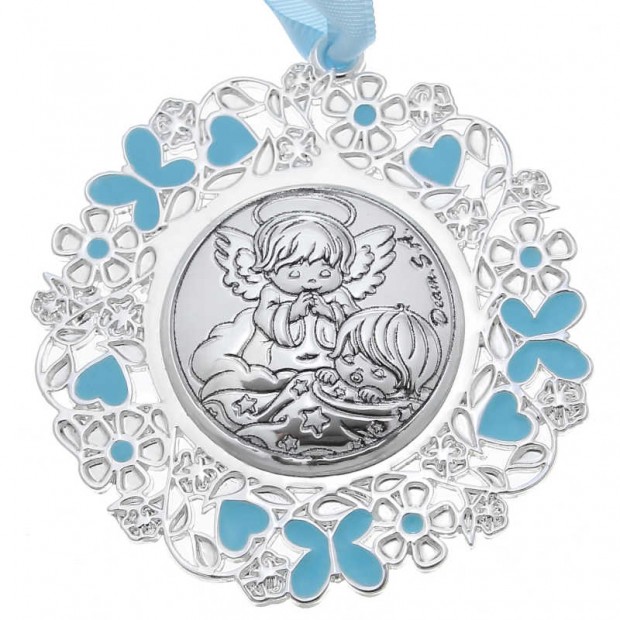 Medalla Ángel de la guarda para cuna de color azul
