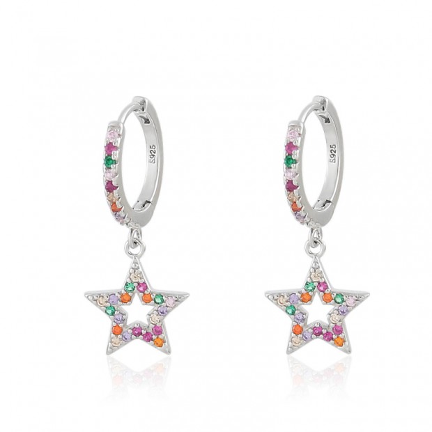 Pendiente aro con estrella calada de plata
