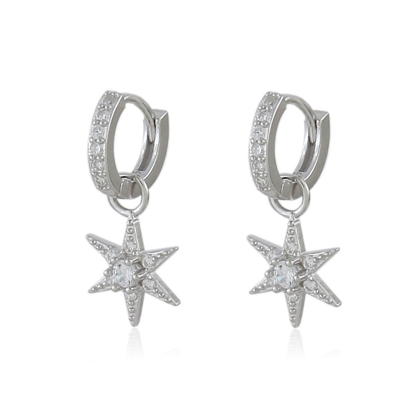 Pendiente aro con estrella colgante de plata