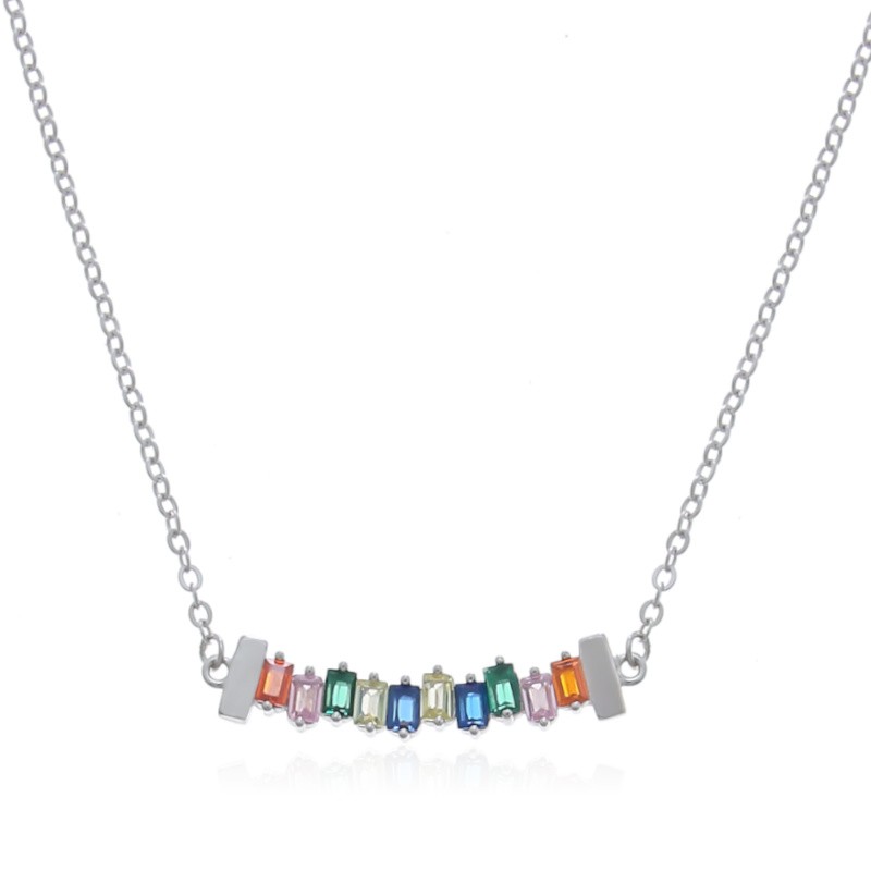 collar de plata con piedras de colores talla baguette