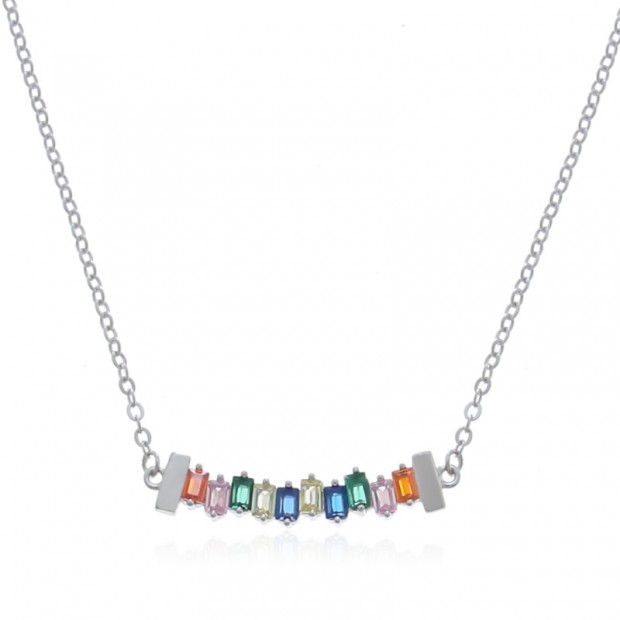 collar de plata con piedras de colores talla baguette