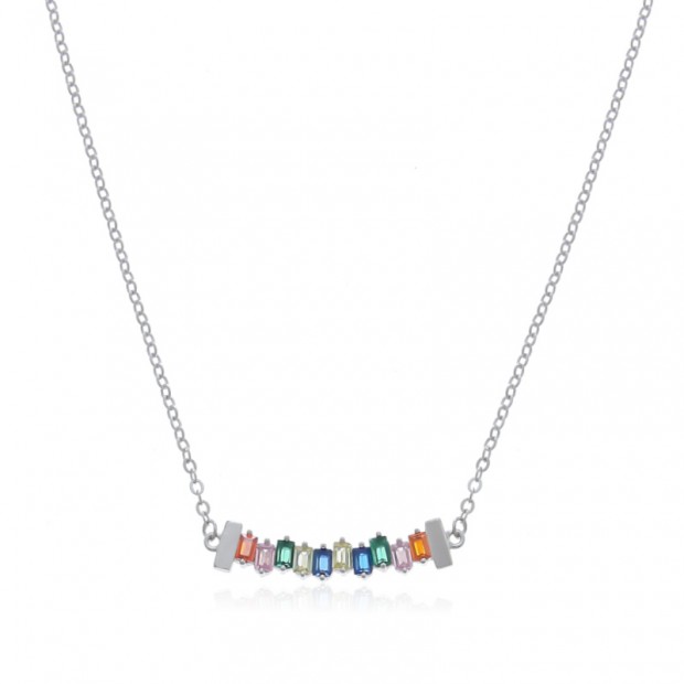 collar de plata con piedras de colores talla baguette