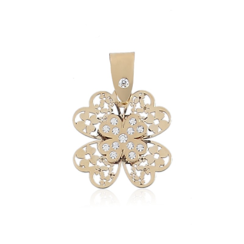 Colgante trébol de oro con circonitas