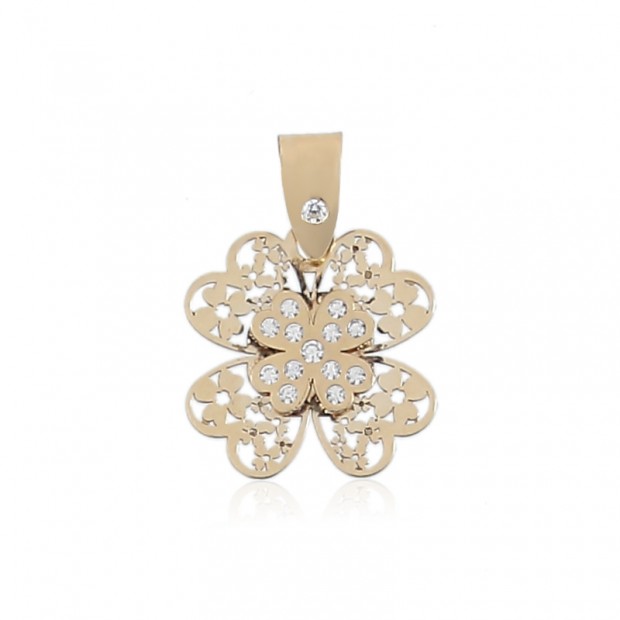 Colgante trébol de oro con circonitas Colgante trébol de oro con circonitas