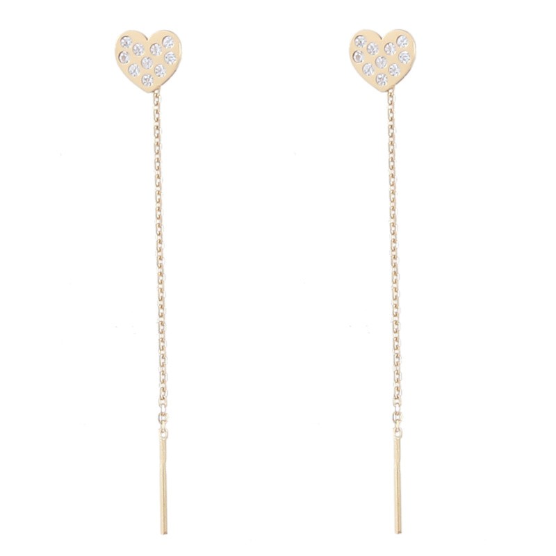 Pendiente de cadena de oro con corazón y circonitas