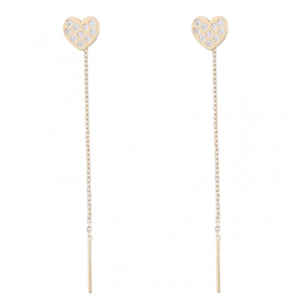 Pendiente de cadena de oro con corazón y circonitas