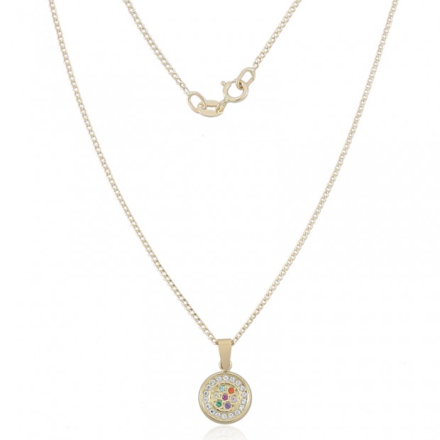 Collar de oro con disco y piedras de colores