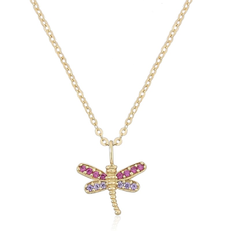 Collar con libélula de oro y circonitas de colores