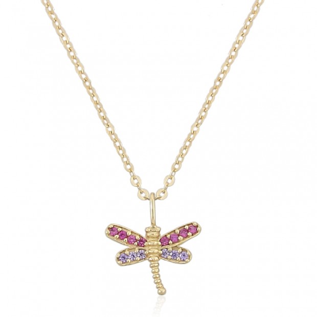 Collar con libélula de oro y circonitas de colores