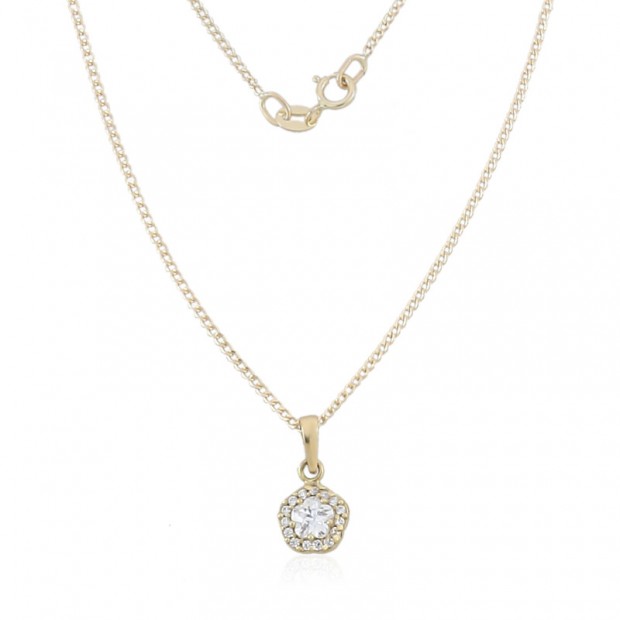 Collar de flor en oro con circonitas