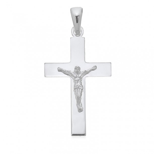 Cruz de plata Plana con Cristo