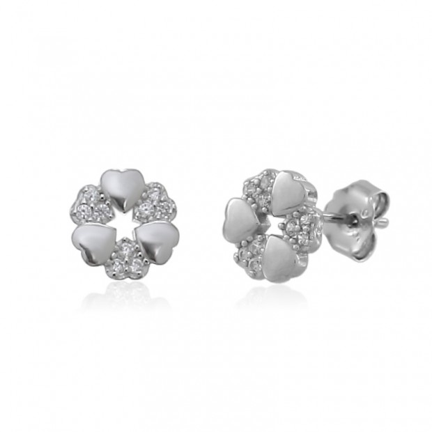 Pendientes de corazones de plata con circonitas