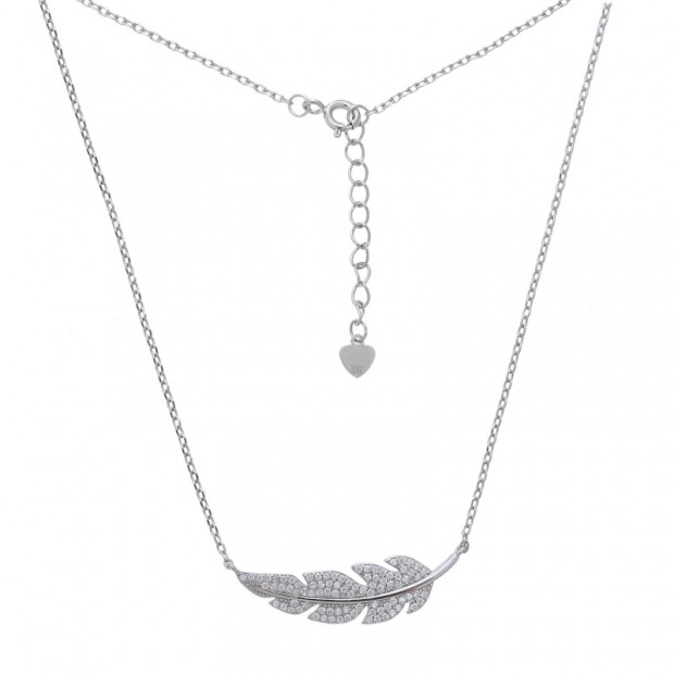 Collar pluma de plata con circonitas