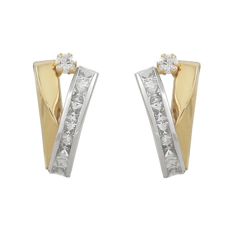 Pendientes de oro 18k bicolor con circonitas