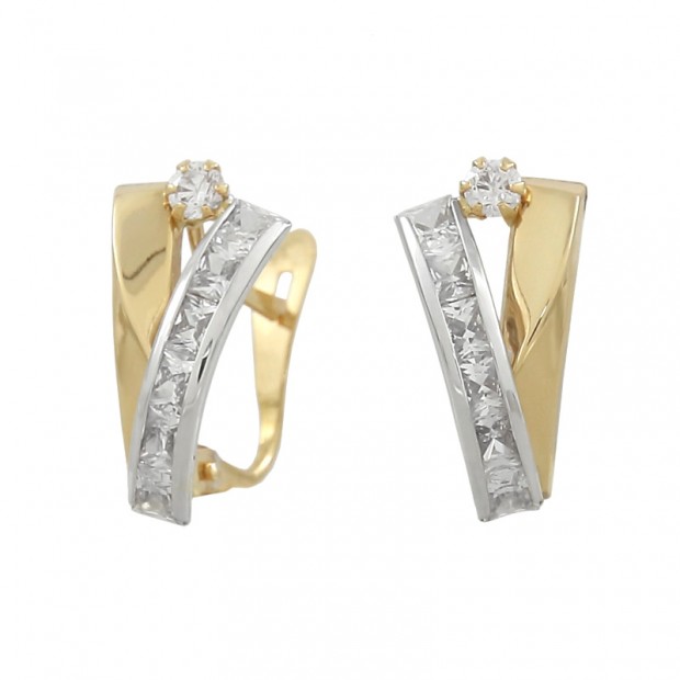 Pendientes de oro 18k bicolor con circonitas