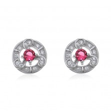 Pendientes de plata 925 con circonitas y piedra roja