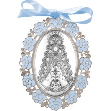 Medalla cuna Virgen del Rocío grande azul