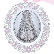 Medalla cuna Virgen del Rocío esmalte rosa